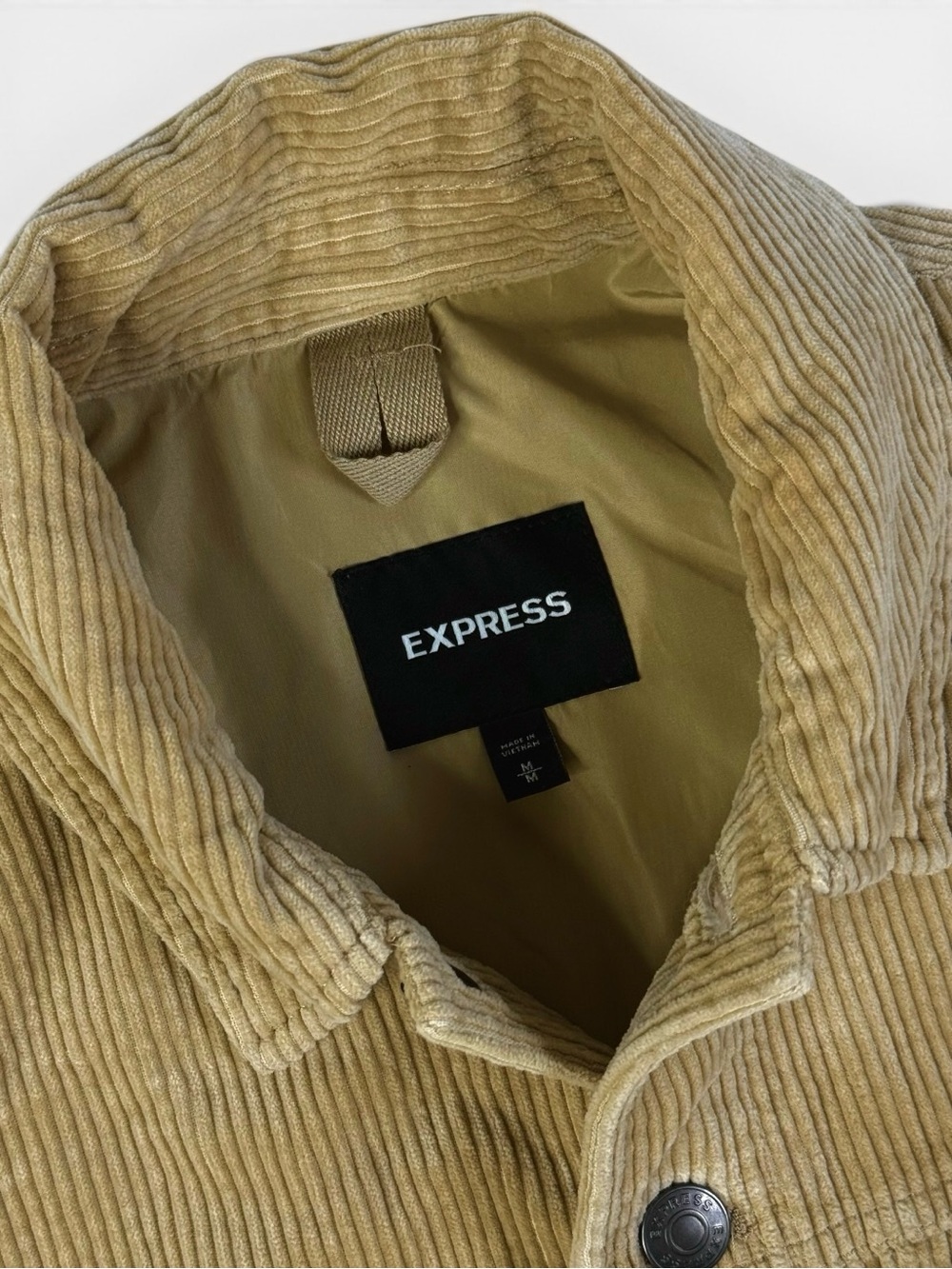Express Corduroy Trucker Jacket Tan Khaki Lined Men’s Medium Coat - Picture 9 of 11